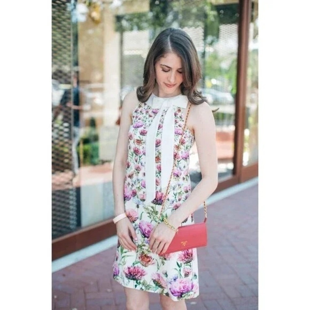 Ted Baker Floral Lucille Dress Bow Thistle Print Neck Tie Sleeveless